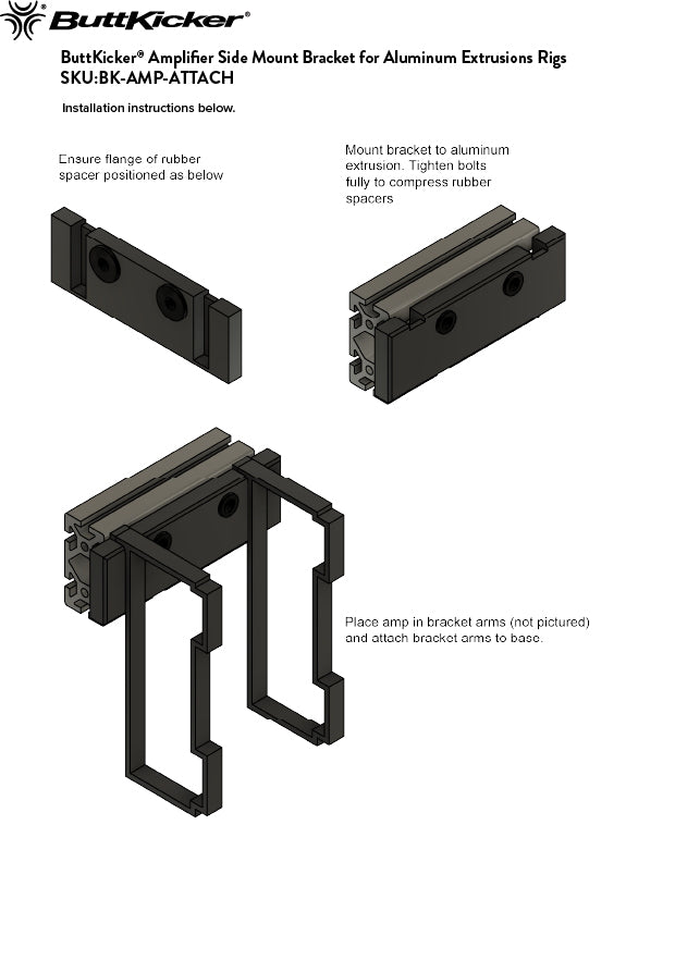 ButtKicker Amplifier Side Mount Bracket for Aluminum Extrusion Rigs